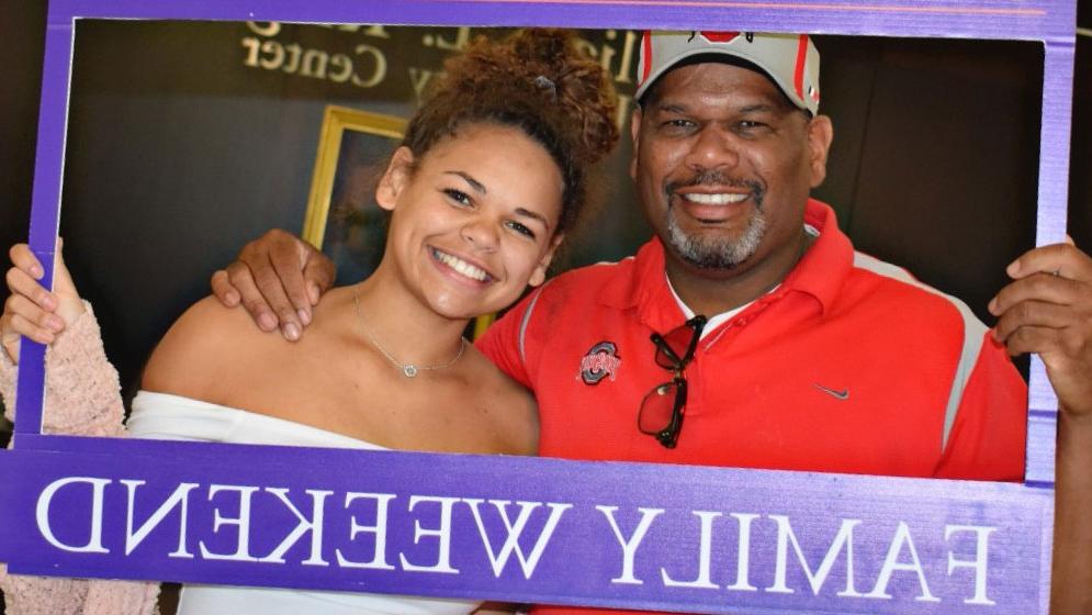 Father and daughter at Family Weekend